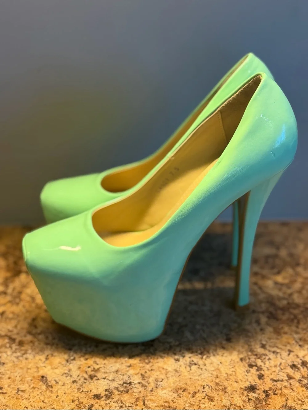 Mint Green Patent Platform Pumps - Women Shoes